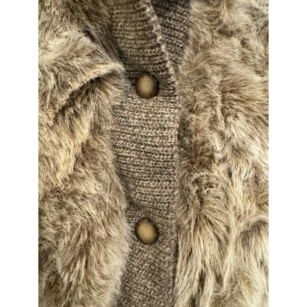 Vintage Monterey Fashions Faux Fur & Knit Womens Jacket Size 14 Tan Beige Made I - Picture 6 of 9